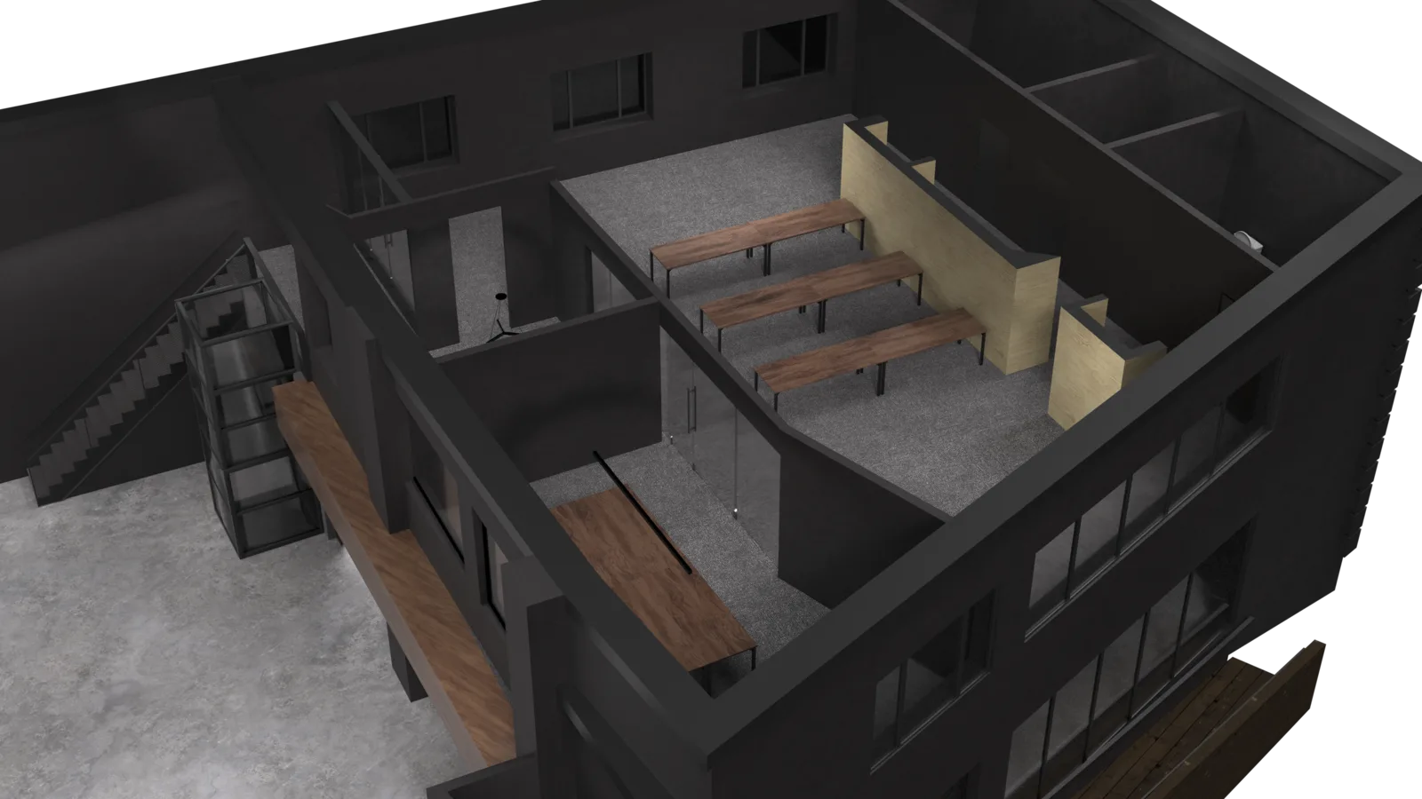 Demo Room's open floor plan configured for a fashion show